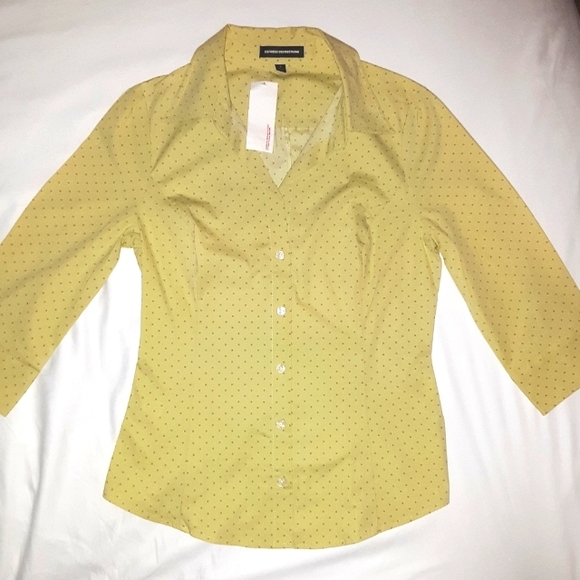 Express Tops - Express Polka Dot Lime Green Dress Shirt Small